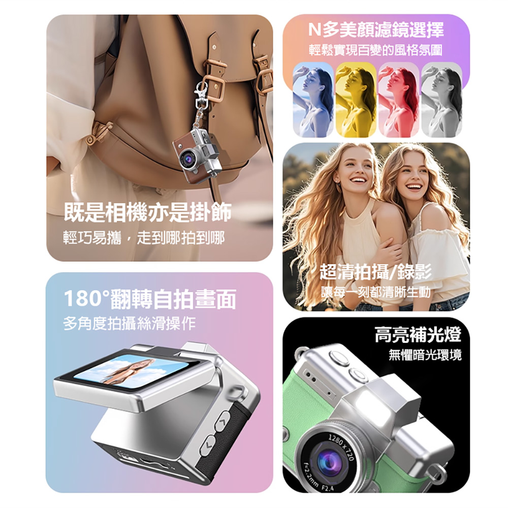 YT-K027 超迷你掀蓋螢幕高畫質相機(4800萬像素拍照 1080P錄影 1.47吋螢幕 超輕巧 吊飾相機 支援256G卡)